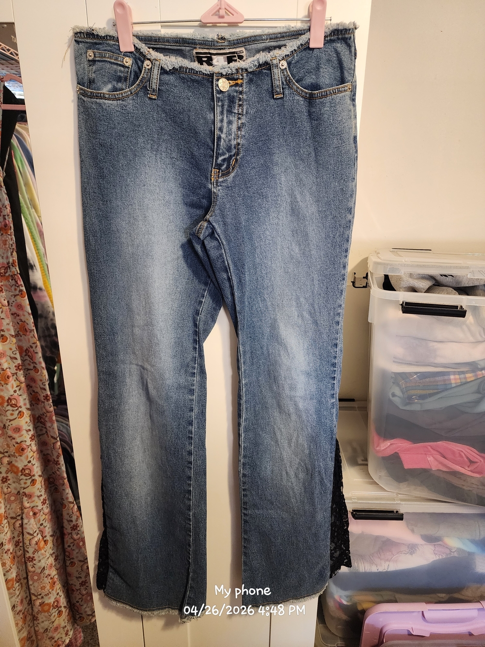 rave Light Blue Denim Wide-Leg Jeans with Frayed Waistband